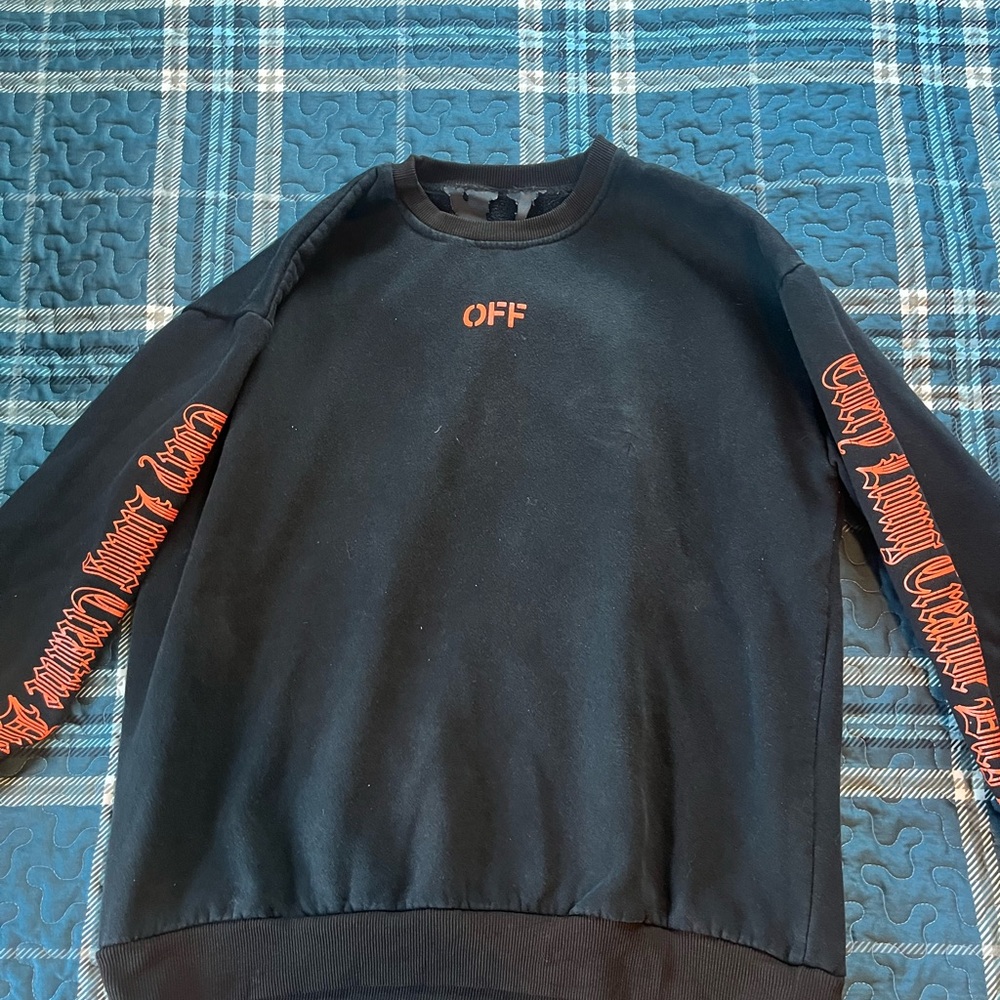 Off-White Black Crewneck with Orange Sleeve Script